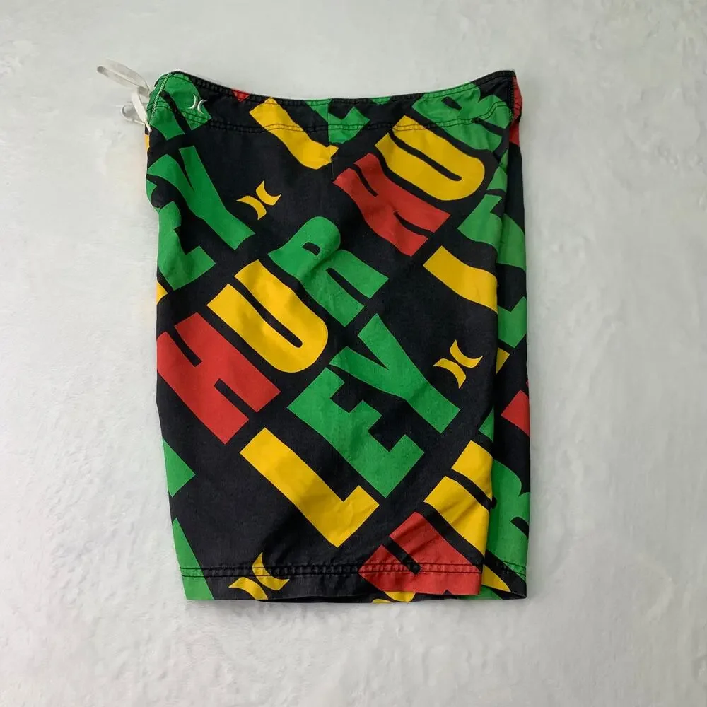Hurley Mens Size Medium Red Green Yellow Black Marley Reggae Board Shorts Swim